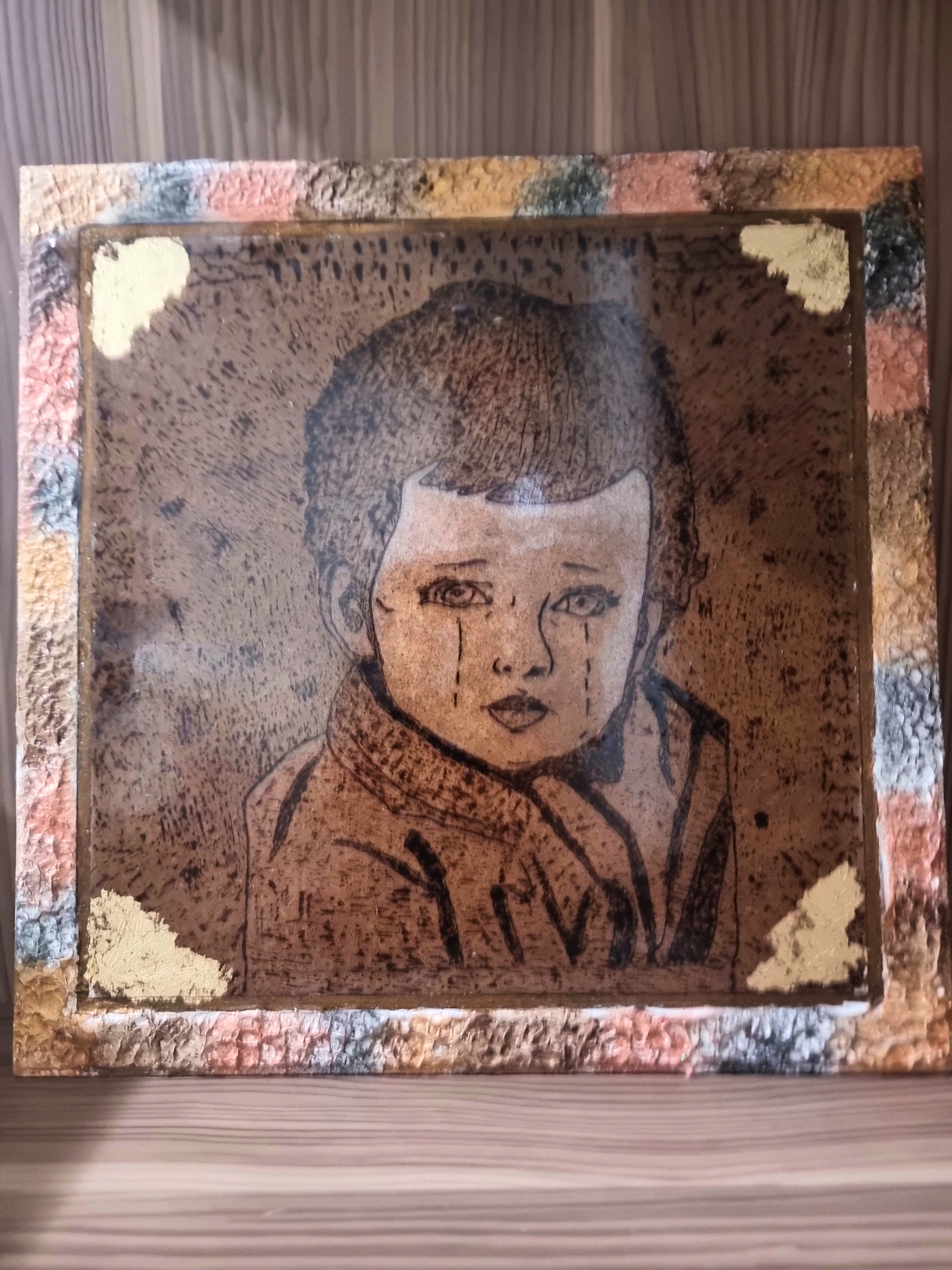 Ünlü "Ağlayan Çocuk" (The Crying Boy) portresi ahşap yakma tekniğiyle