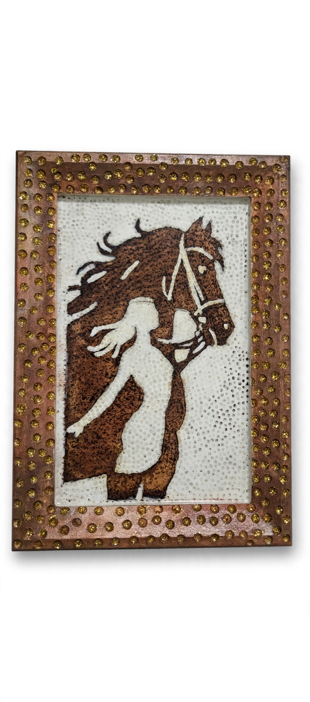 Özgür Ruhlar - El Yapımı Ahşap Yakma Tablo / Pyrography At ve Kadın Figürlü Dekoratif Tablo