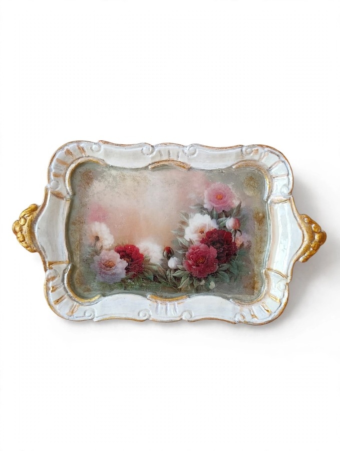 Rosalie - Vintage Şakayık Dekoratif Tepsi