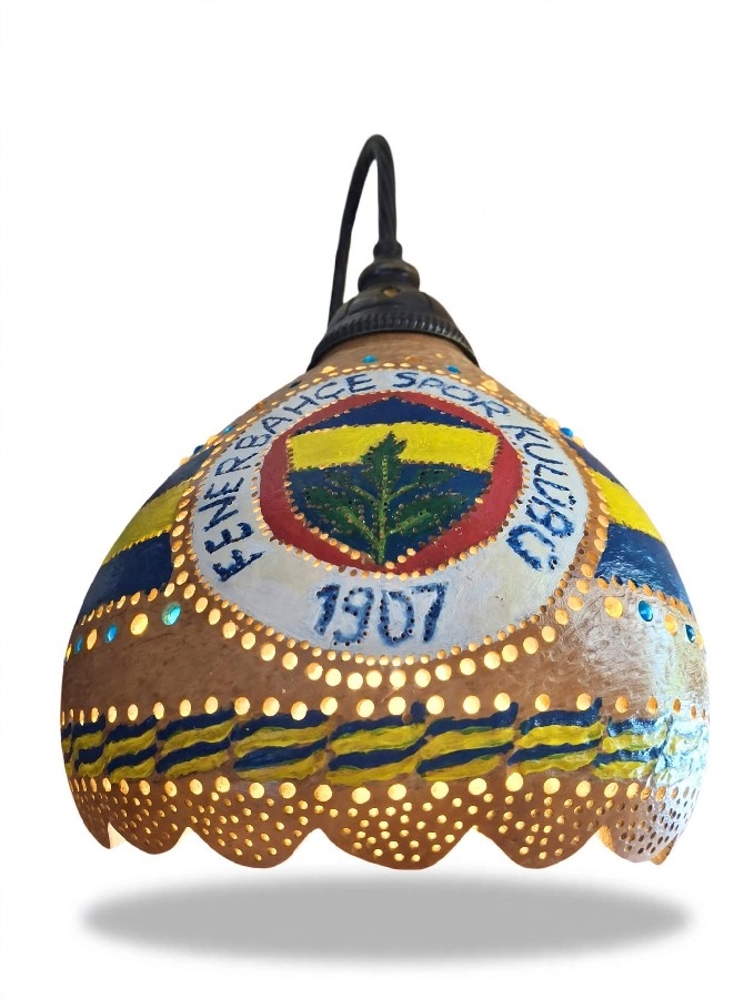 Fenerbahçe Lisanslı Desen Su Kabağı Abajur Masa Lambası - Sarı Lacivert El Yapımı Taraftar Lambası